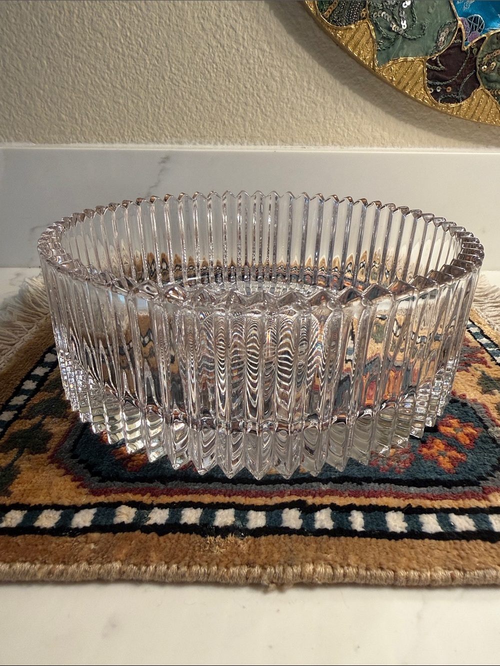Vintage Mikasa Diamond Fire Hostess Heavy Crystal Bowl